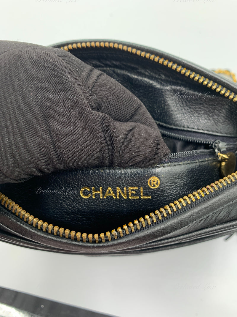 CHANEL Lambskin Black Camera Bag with Tassel