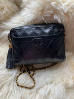 CHANEL Lambskin Black Camera Bag with Tassel