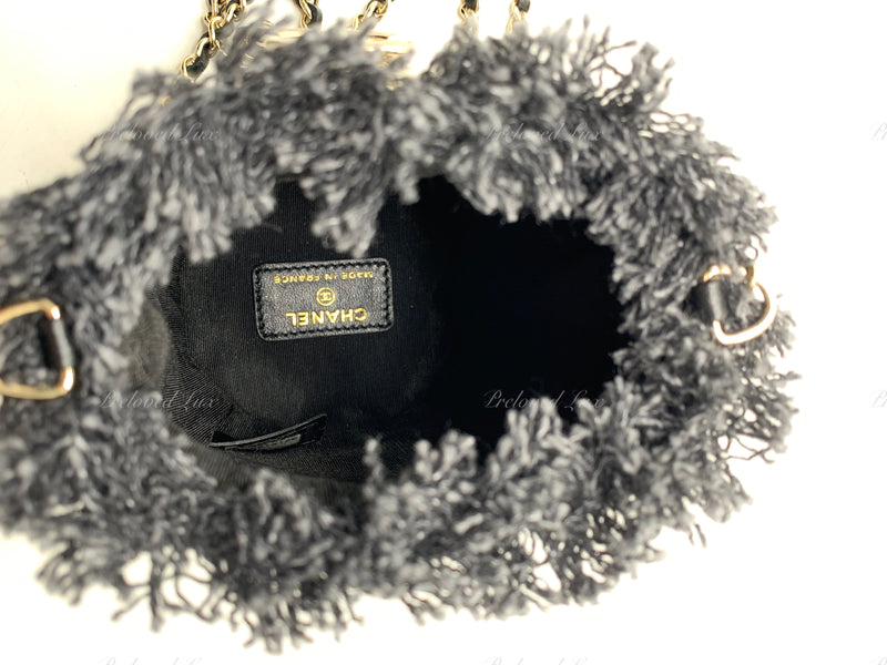 Sold-CHANEL Black Denim Mini Bucket Crossbody Bag