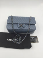 sold-CHANEL CC Lambskin Small CC Crossing Flap Blue/Silver Hardware