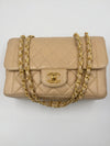 Sold-CHANEL Lambskin Double Chain Single Flap Bag Beige/gold hardware