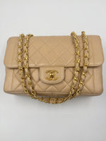 Sold-CHANEL Lambskin Double Chain Single Flap Bag Beige/gold hardware