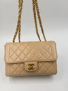 Sold-CHANEL Lambskin Double Chain Single Flap Bag Beige/gold hardware