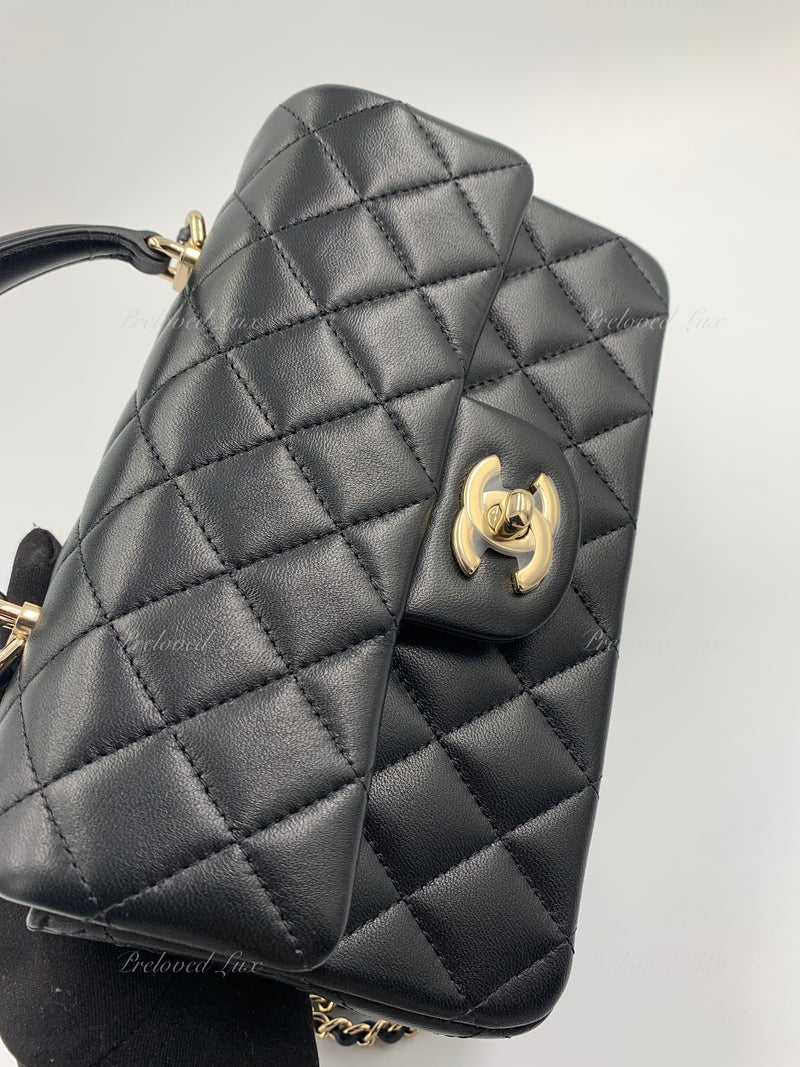 Sold-CHANEL Lambskin Mini Rectangular with Top Handle black/ Gold Hardware