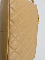 Sold-CHANEL Lambskin Double Chain Single Flap Bag Beige/gold hardware