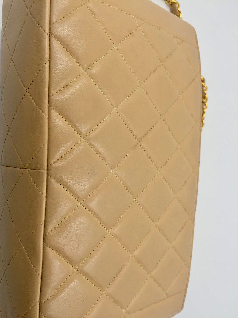 Sold-CHANEL Lambskin Double Chain Single Flap Bag Beige/gold hardware