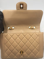 Sold-CHANEL Lambskin Double Chain Single Flap Bag Beige/gold hardware