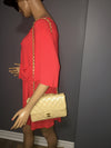 Sold-CHANEL Lambskin Double Chain Single Flap Bag Beige/gold hardware