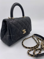 CHANEL Classic Black Caviar Mini Coco Handle Bag in Gold Hardware