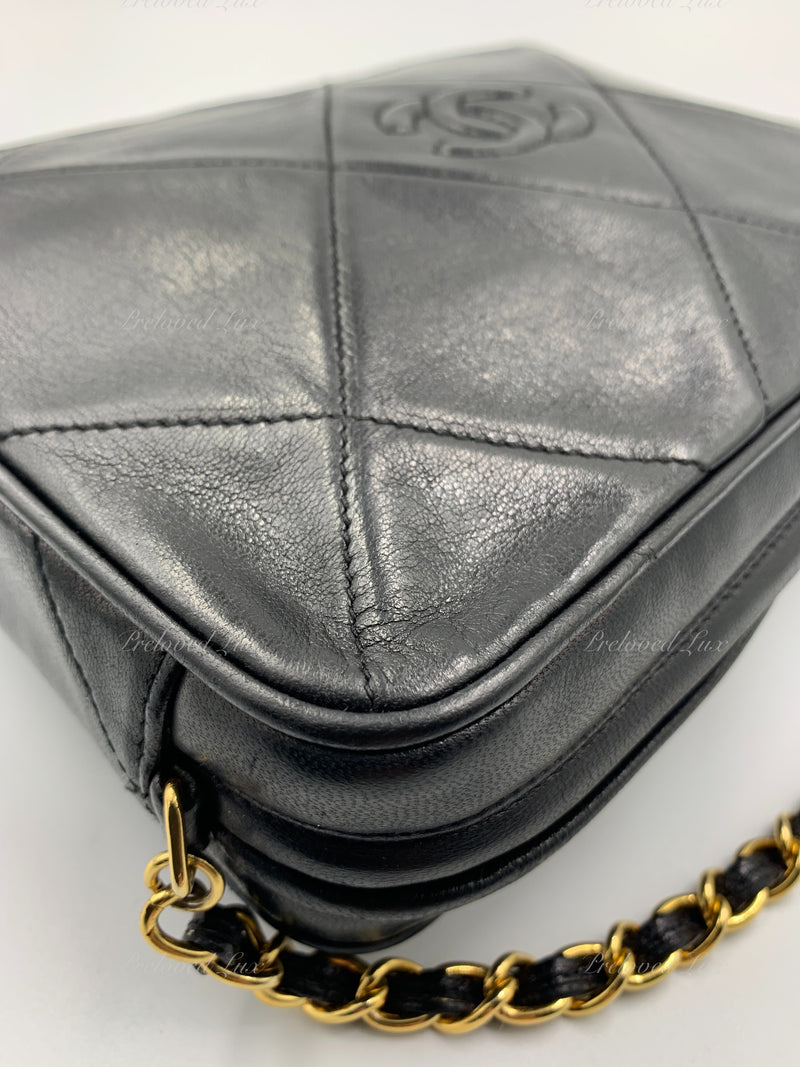 CHANEL Lambskin Black Vintage Camera Bag with Tassel