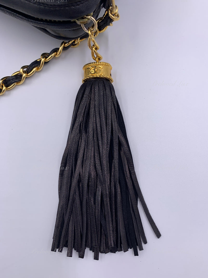 CHANEL Lambskin Black Vintage Camera Bag with Tassel