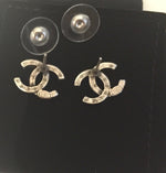 Sold-CHANEL CC Rhinestones Earrings/Aged Silver