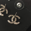 Sold-CHANEL CC Rhinestones Earrings/Aged Silver