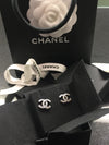 Sold-CHANEL CC Rhinestones Earrings/Aged Silver