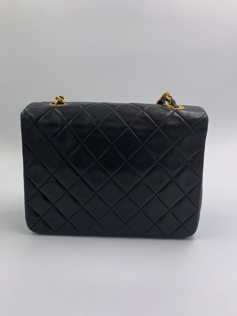 Sold-CHANEL Classic Lambskin Chain Mini Square Flap Bag black/gold #K301