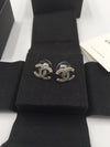 Sold-CHANEL CC Rhinestones Earrings/Aged Silver