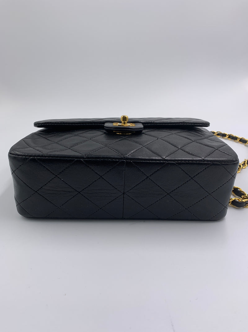 Sold-CHANEL Classic Lambskin Chain Mini Square Flap Bag black/gold #K301