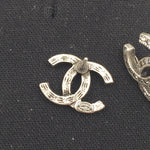 Sold-CHANEL CC Rhinestones Earrings/Aged Silver