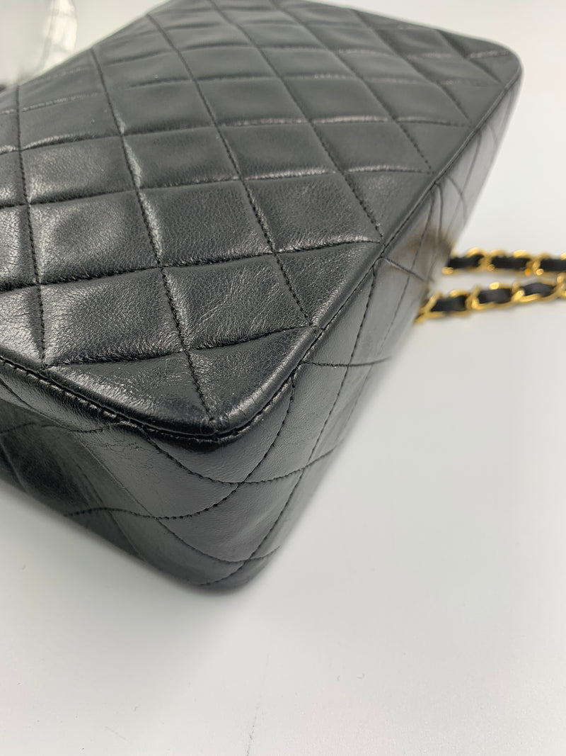 Sold-CHANEL Classic Lambskin Chain Mini Square Flap Bag black/gold #K301