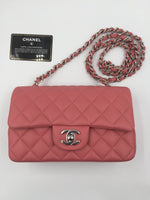 Sold-CHANEL CC Goat Skin Mini Rectangular Pink/Silver Hardware