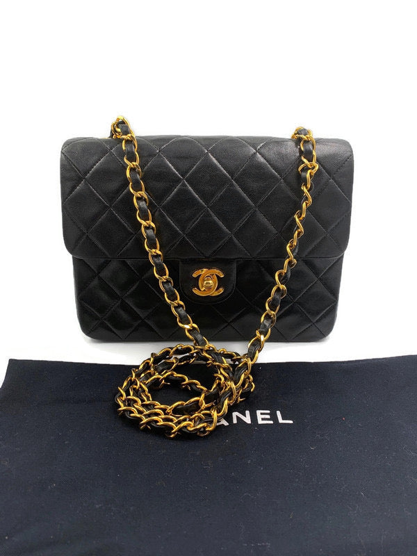 Sold-CHANEL Classic Lambskin Chain Mini Square Flap Bag black/gold #K301