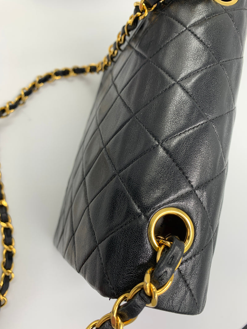 Sold-CHANEL Classic Lambskin Chain Mini Square Flap Bag black/gold #K301