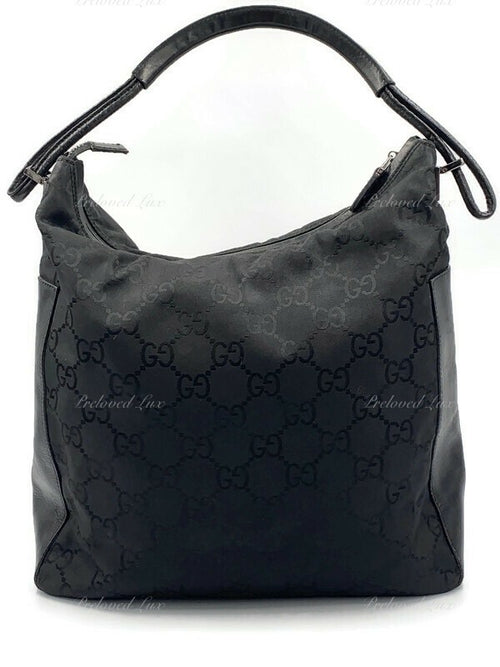 Sold-GUCCI GG Monogram Logo Black Nylon Shoulder Bag