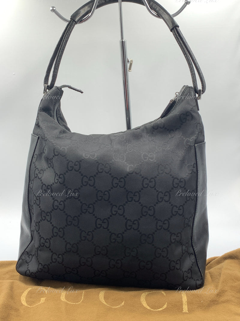 Sold-GUCCI GG Monogram Logo Black Nylon Shoulder Bag