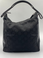 Sold-GUCCI GG Monogram Logo Black Nylon Shoulder Bag