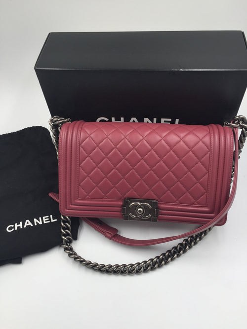 CHANEL Lambskin Old Medium Boy Dark Pink Ruthenium hardware