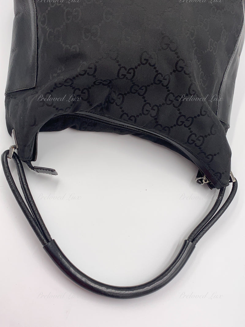 Sold-GUCCI GG Monogram Logo Black Nylon Shoulder Bag