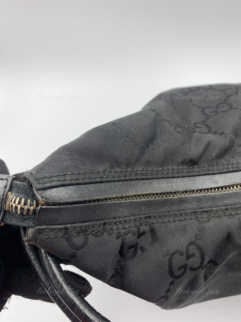 Sold-GUCCI GG Monogram Logo Black Nylon Shoulder Bag