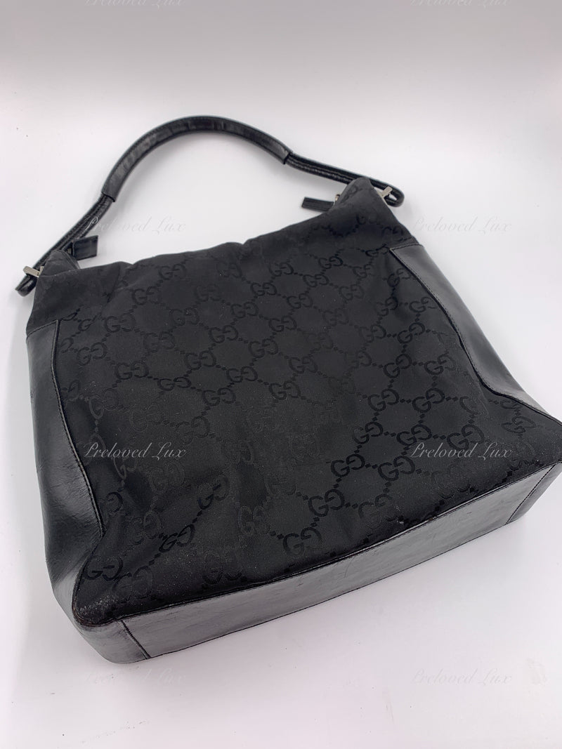 Sold-GUCCI GG Monogram Logo Black Nylon Shoulder Bag