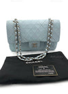 Sold-CHANEL Classic Lambskin Double Flap Medium Shoulder Bag - Light Blue Silver Hardware