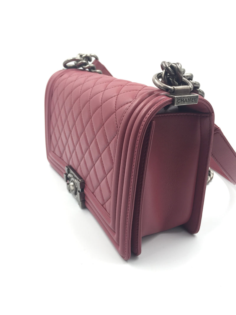 Sold-CHANEL Lambskin Old Medium Boy Dark Pink/Ruthenium hardware