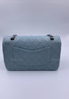 Sold-CHANEL Classic Lambskin Double Flap Medium Shoulder Bag - Light Blue Silver Hardware