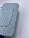 Sold-CHANEL Classic Lambskin Double Flap Medium Shoulder Bag - Light Blue Silver Hardware