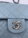 Sold-CHANEL Classic Lambskin Double Flap Medium Shoulder Bag - Light Blue Silver Hardware