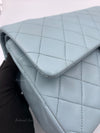 Sold-CHANEL Classic Lambskin Double Flap Medium Shoulder Bag - Light Blue Silver Hardware