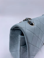 Sold-CHANEL Classic Lambskin Double Flap Medium Shoulder Bag - Light Blue Silver Hardware