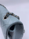 Sold-CHANEL Classic Lambskin Double Flap Medium Shoulder Bag - Light Blue Silver Hardware