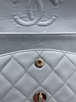 Sold-CHANEL Classic Lambskin Double Flap Medium Shoulder Bag - Light Blue Silver Hardware