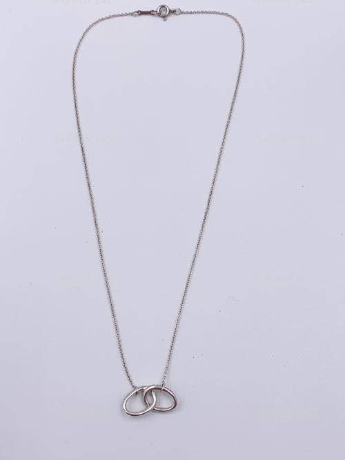 Sold-Tiffany 
Co 925 Silver Elsa Peretti Double Loop Circle Pendant with Necklace