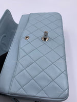 Sold-CHANEL Classic Lambskin Double Flap Medium Shoulder Bag - Light Blue Silver Hardware