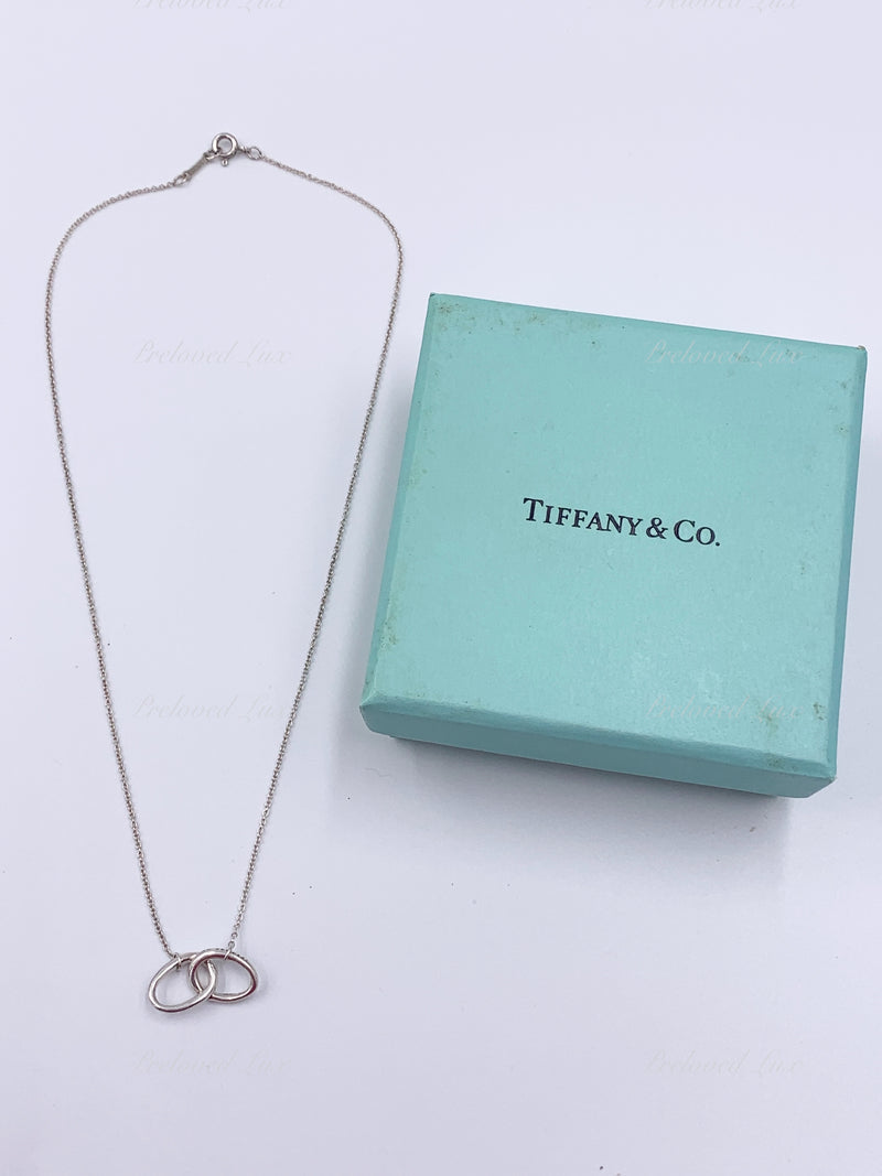 Sold-Tiffany 
Co 925 Silver Elsa Peretti Double Loop Circle Pendant with Necklace