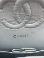 Sold-CHANEL Classic Lambskin Double Flap Medium Shoulder Bag - Light Blue Silver Hardware