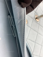 Sold-CHANEL Classic Lambskin Double Flap Medium Shoulder Bag - Light Blue Silver Hardware