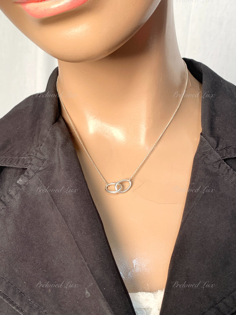 Sold-Tiffany 
Co 925 Silver Elsa Peretti Double Loop Circle Pendant with Necklace