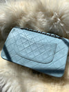 Sold-CHANEL Classic Lambskin Double Flap Medium Shoulder Bag - Light Blue Silver Hardware