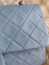 Sold-CHANEL Classic Lambskin Double Flap Medium Shoulder Bag - Light Blue Silver Hardware